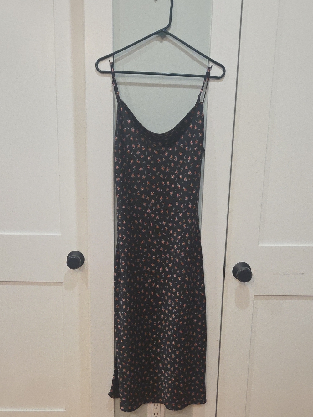 Ardene Black Midi Slip Dress with Pink Floral Print